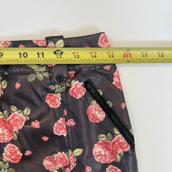 For Love And Lemons Wren Mini Skirt Roses, Faux Leather, Romantic Sexy, SZ M - Picture 9 of 10